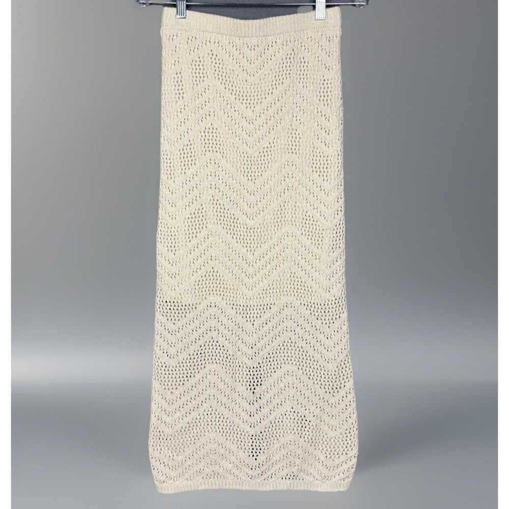 Freshman 1996 Midi Skirt Womens XS Crochet Knit Cream Pull-On Straight Boho Chic